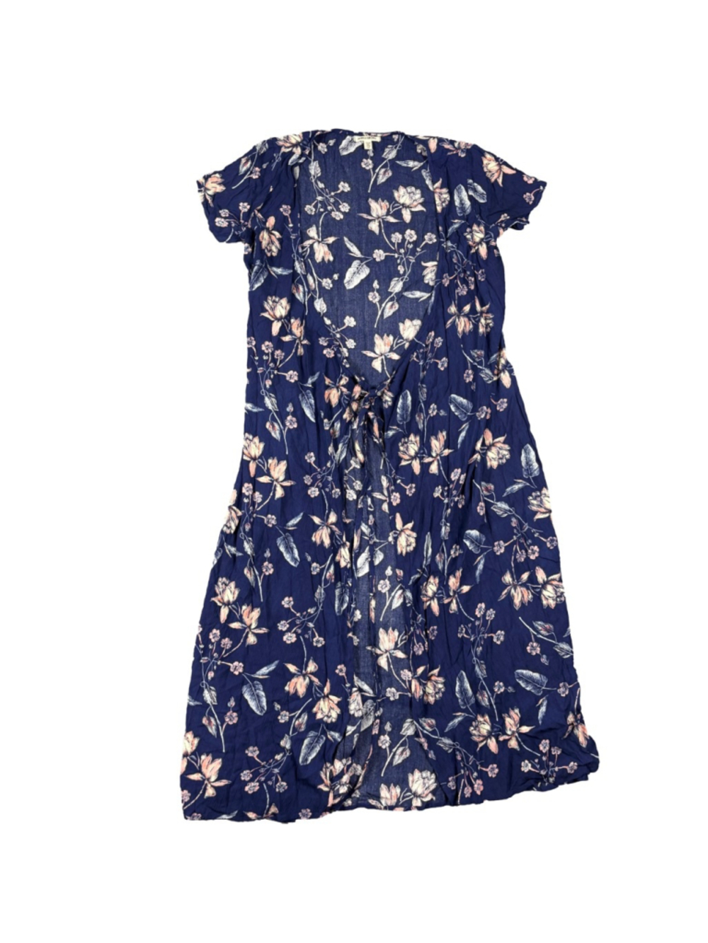 Womens L Billabong Blue Floral Boho Dress Short Sleeve Midi